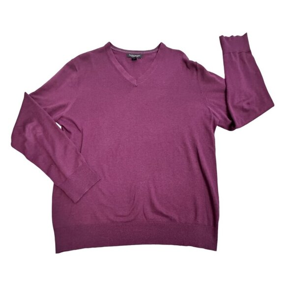 Banana Republic Luxury SILK CASHMERE Blend V-Neck Sweater Purple Plum MENS Sz L - Picture 2 of 7